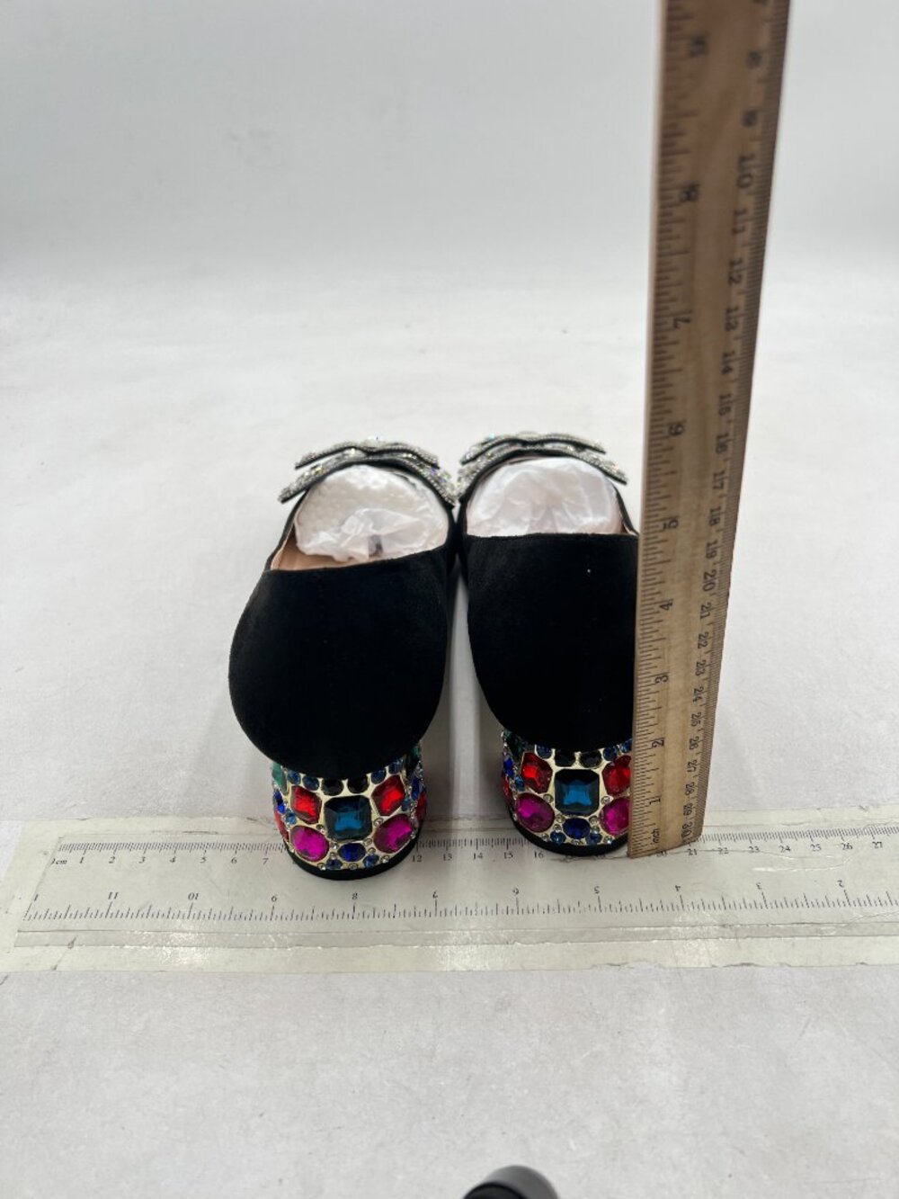 YDN Black Suede Butterfly Pointed Toe Bow Pumps Block Low Heel Dance Shoes - Picture 5 of 8